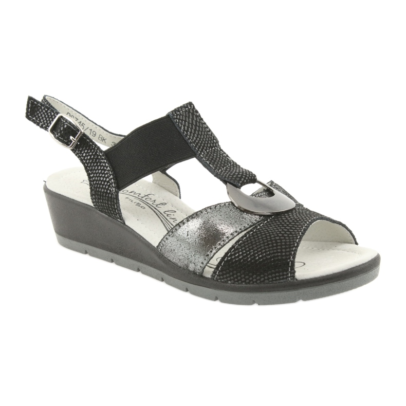 Filippo Udobne kožne sandale na klin crna siva 1