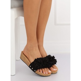 Crne S63 Crne papuče s cvijećem crna 2