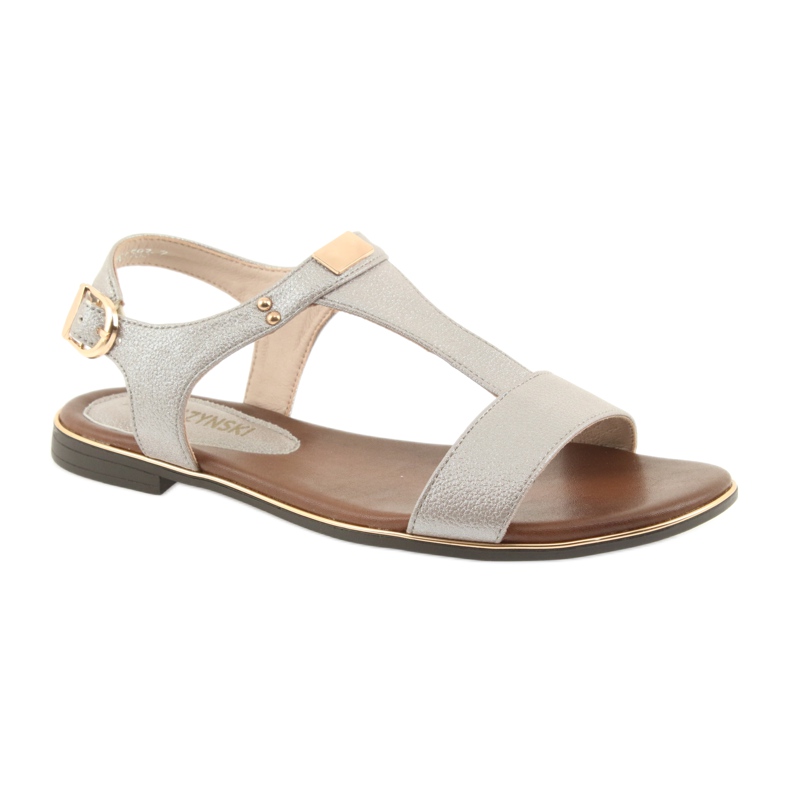 M.Daszyński Sandale s ravnom potpeticom Daszyński 1583 biserno bež smeđa siva 1