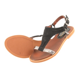 M.Daszyński Sandale s ravnom potpeticom Daszyński srebrno-crne crno siva 4