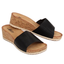 Crne papuče s klinom od pluta 3527-12 Crne crno 1