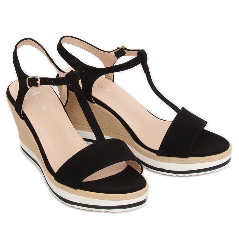 Crne sandale na klinastu petu H-59 Crna crno 2