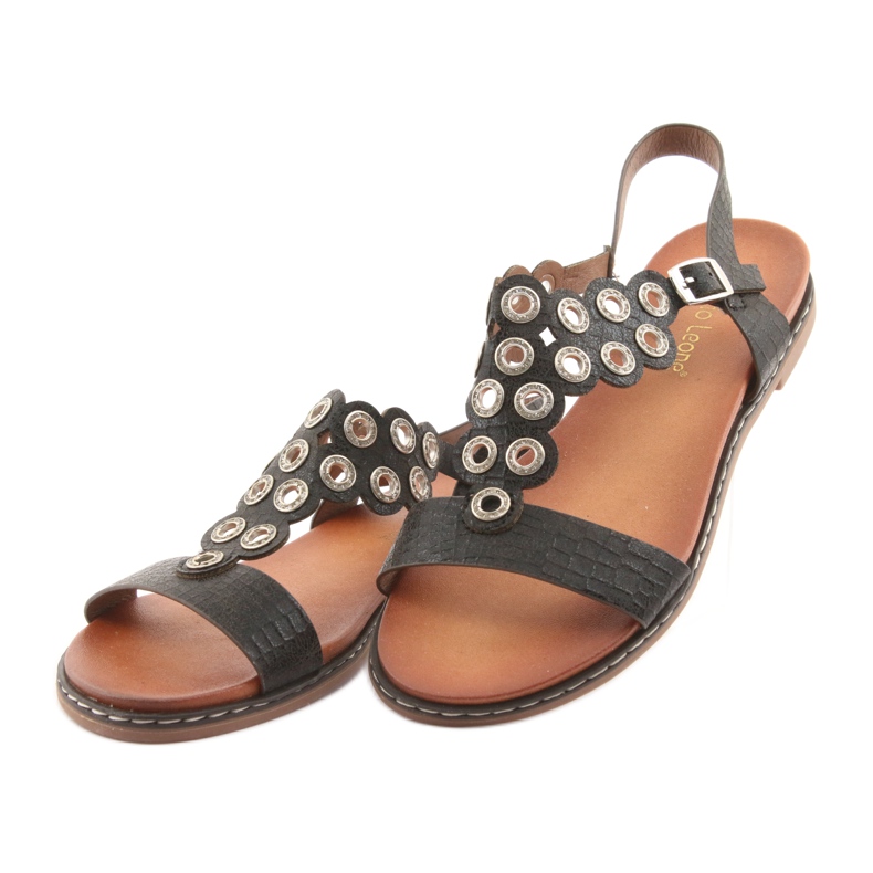 Sergio Leone Ženske sandale s crnim kamenčićima Sergia Leonea crno 3