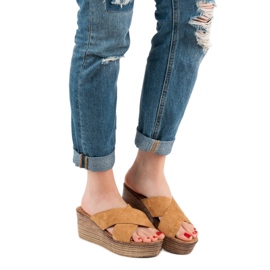 SHELOVET Sandale s kamenim klinom smeđa 2