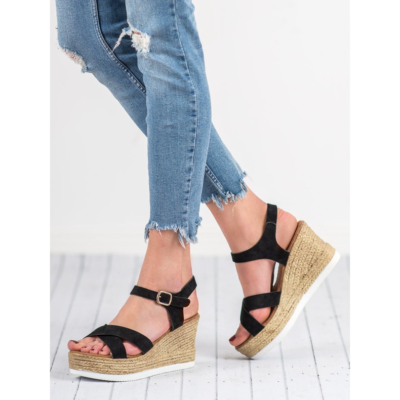 JESSY ROSS Crne sandale od antilopa crna 1