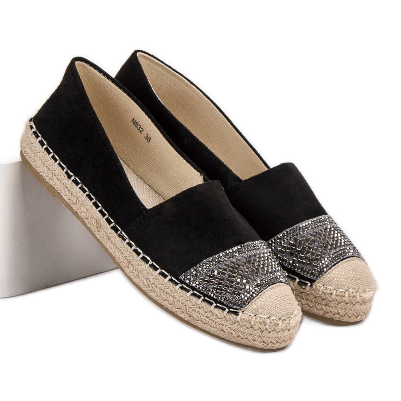 Small Swan Espadrile od antilopa s kristalima crna 1