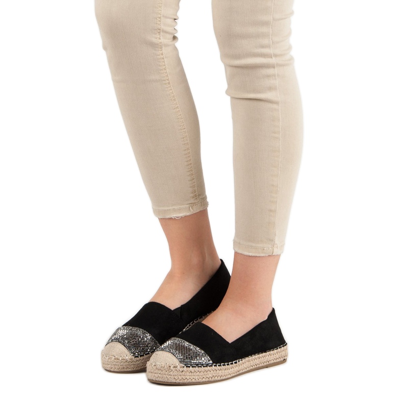 Small Swan Espadrile od antilopa s kristalima crna 2