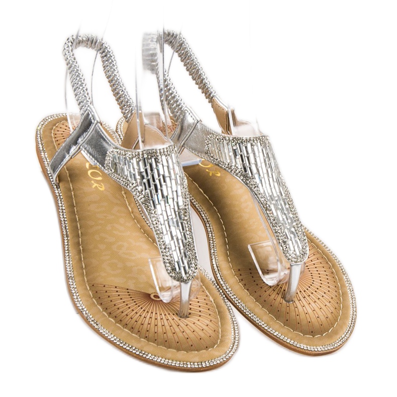 Encor Sandale s kristalima siva 1