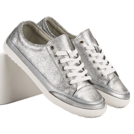 Filippo Srebrne kožne tenisice siva 1