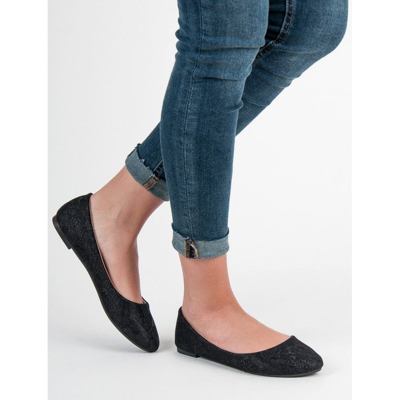 SHELOVET Čipkane balerinke sa sjajem crna 2