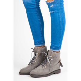 Ideal Shoes Radnici od antilopa vezani vrpcom siva 1