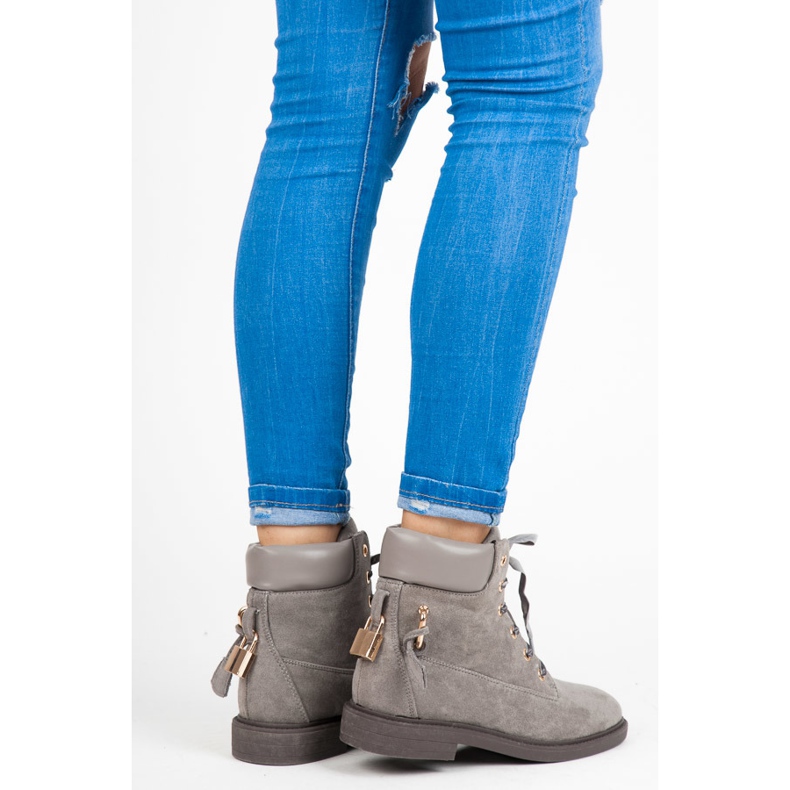 Ideal Shoes Radnici od antilopa vezani vrpcom siva 2