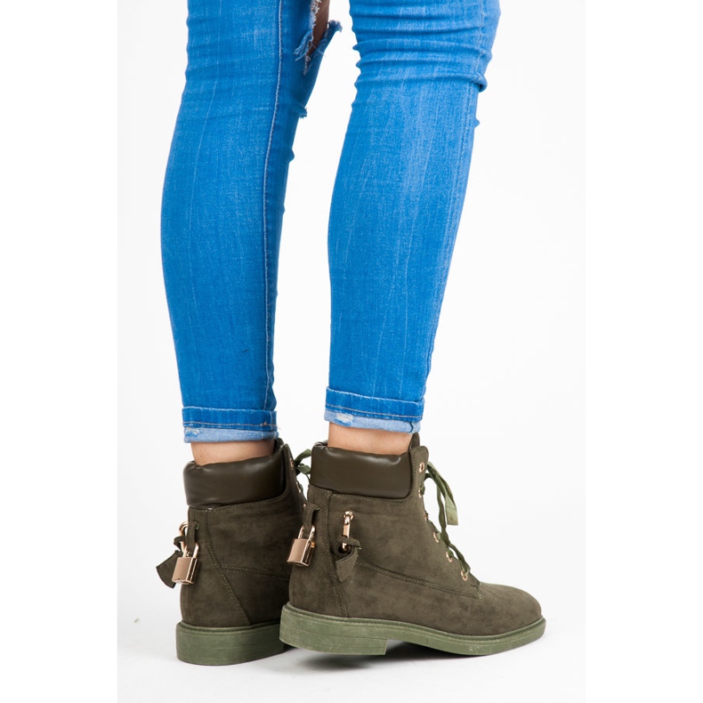 Ideal Shoes Radnici od antilopa vezani vrpcom zelena 2