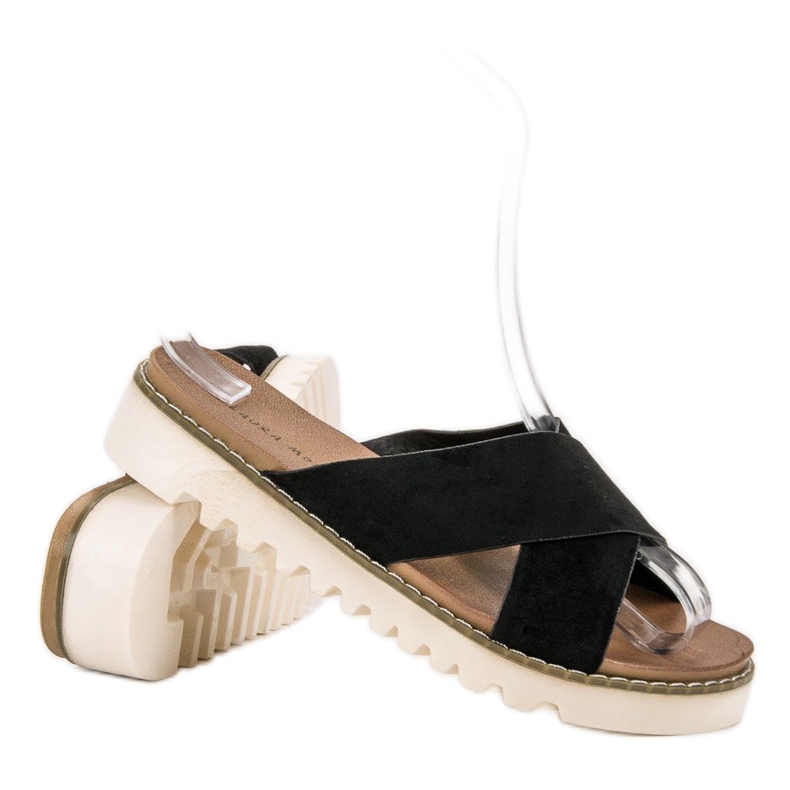 Laura Mode Crne papuče od antilopa crna 1