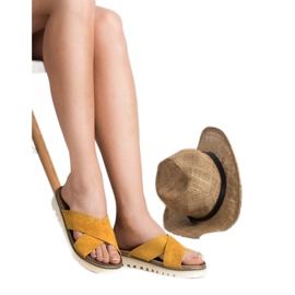 Laura Mode Senf papuče od antilopa žuta boja 1