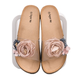 Super Me Papuče s cvijećem smeđa višebojan 1