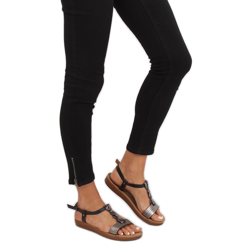 Crne ženske sandale TS-7 Black crno siva 2