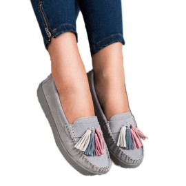 Filippo Kožne mokasine s resama siva 1