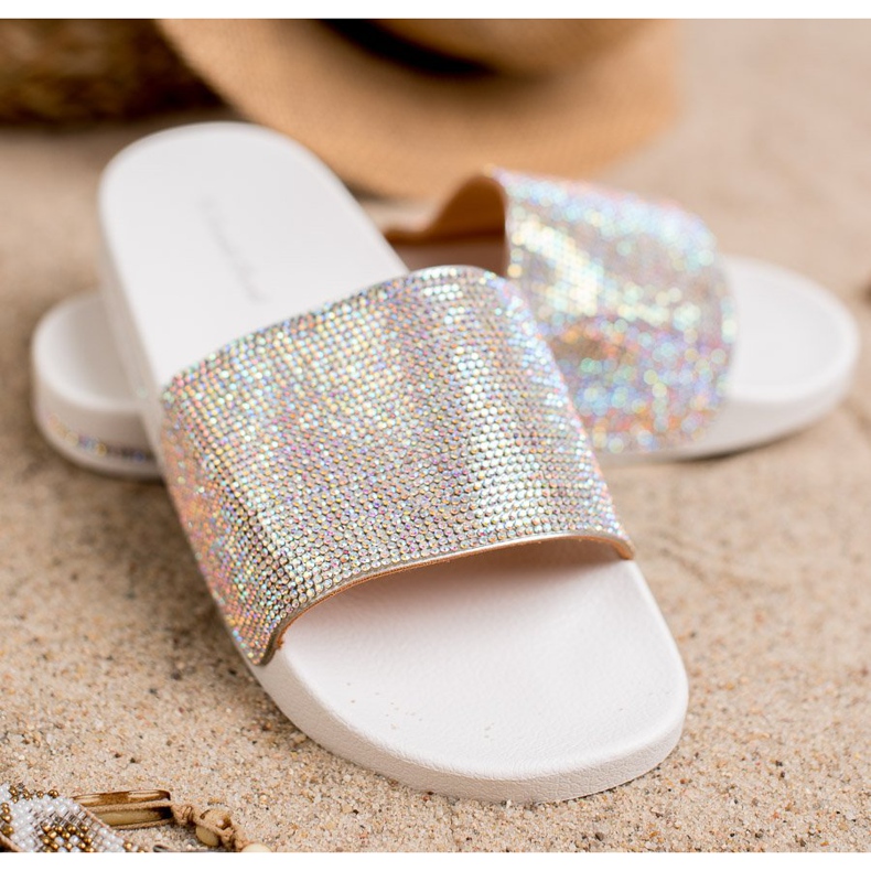 Sweet Shoes Papuče s kristalima bijela siva 1