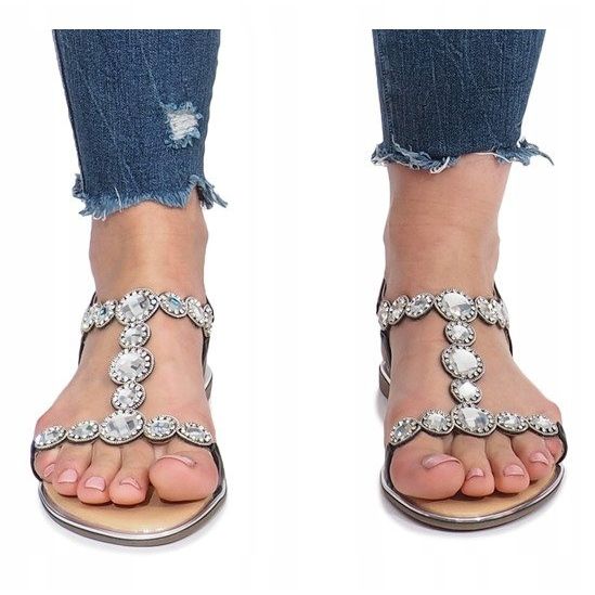 Crne ravne sandale s Indulge dijamantima crna 1