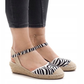 Zebra sandale na klin espadrile LLI-3M88-7 bijela crna 1