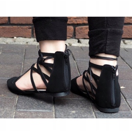 Otvorene / vezane baletne sandale 6701 Crna crno 1