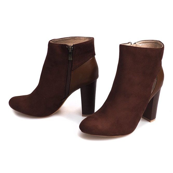 Smeđe čizme od antilopa na stupu s patentnim zatvaračem smeđa 2