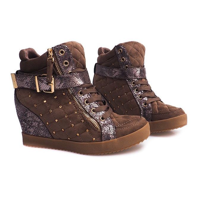 Tenisice na klin 6227-Y kaki raznobojna zelena 1