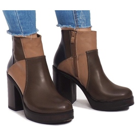 Čizme na petu s elastičnim YBS280 kaki višebojan zelena 2