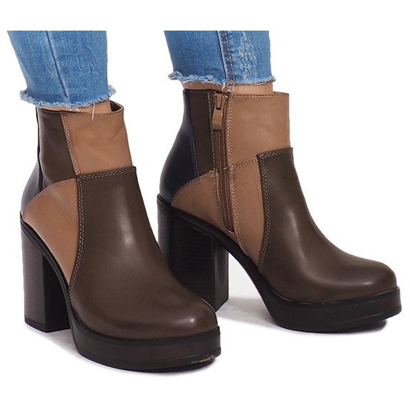 Čizme na petu s elastičnim YBS280 kaki raznobojna zelena 2