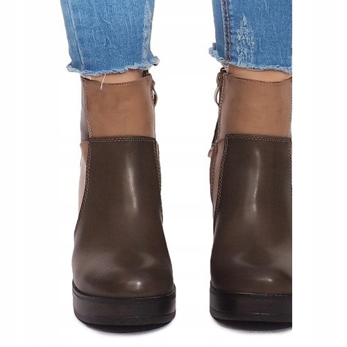 Čizme na petu s elastičnim YBS280 kaki raznobojna zelena 1