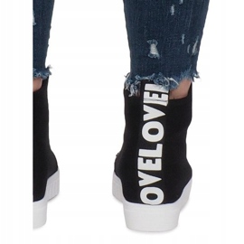 Tenisice na klin od crne tkanine Love crno 1