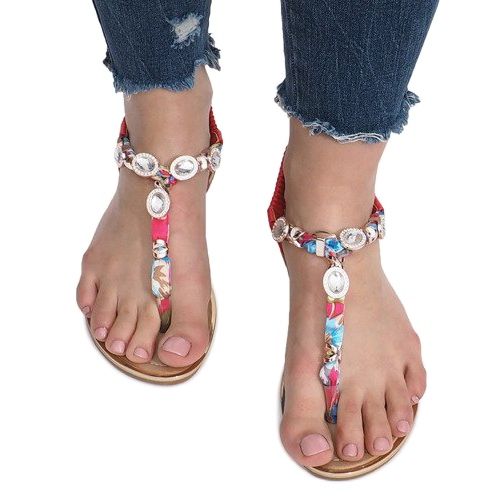 Crvene ravne sandale s Desun dijamantima crvena 1