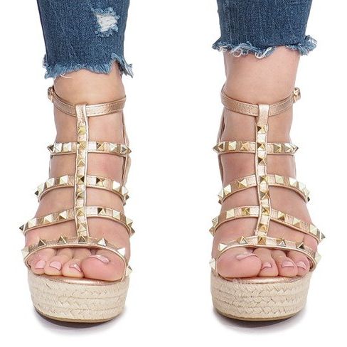 Sandale na klin šampanjac Espadrile raspoloženja zlatni 1