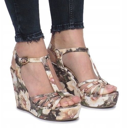 Bež sandale na klin Bež cvjetne espadrile 1