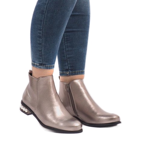 Srebrne čizme LEI-189 s biserima siva 2