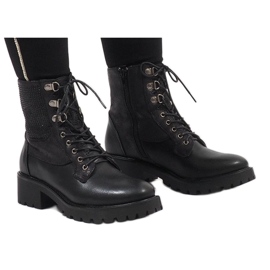 Ideal Shoes Crne gležnjače s vezicama sa šljokicama 1621 crna 1