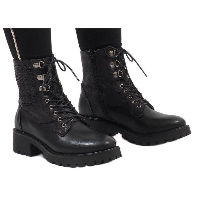 Ideal Shoes Crne gležnjače s vezicama sa šljokicama 1621 crna 1