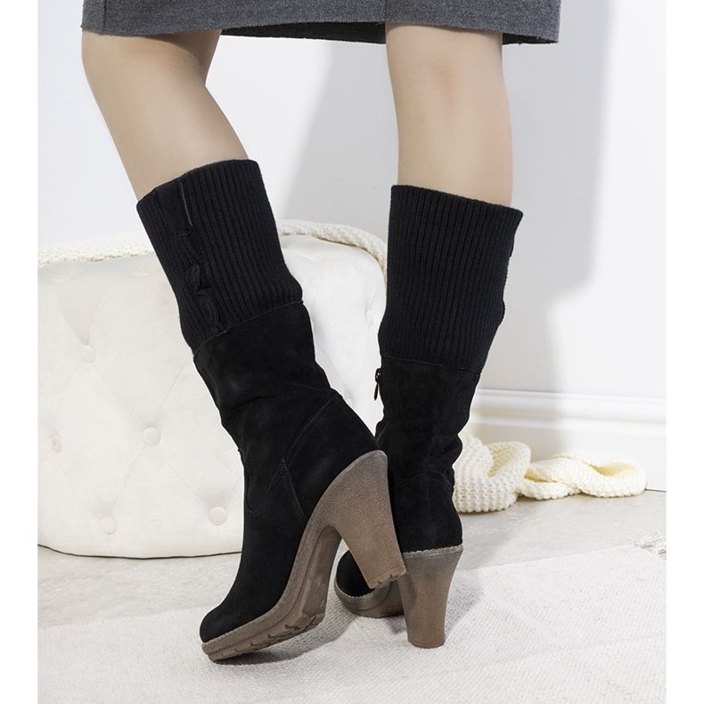 Crne čizme na visoku petu od antilopa 9A0956 crna 1