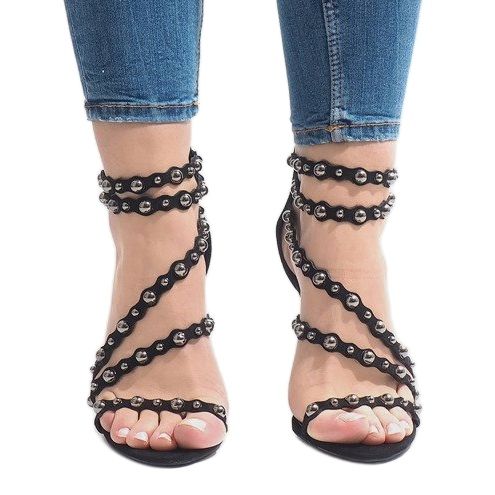 Crne sandale na visoke potpetice LE042P crno 2