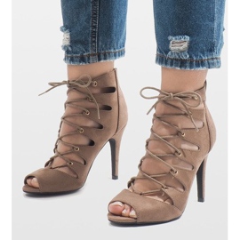 Khaki otvorene čizme na visoku petu 9095-83A raznobojna zelena 1