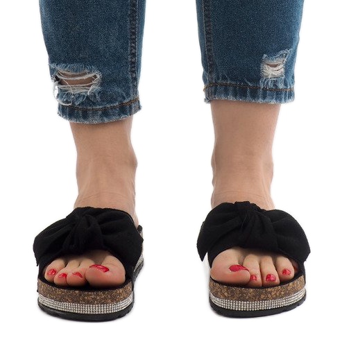 Crne papuče s mašnom N-33 crno 2