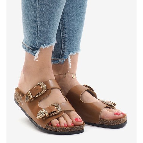 Kamile papuče s kopčama 7018-PL smeđa 2