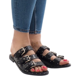 Crne papuče s klinovima i kopčom F-3659 crno 2