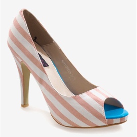 Ružičaste otvorene štikle K011 bijela ružičasta 1