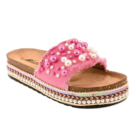 Ružičasto ukrašene papuče 1035 bisera ružičasta 1