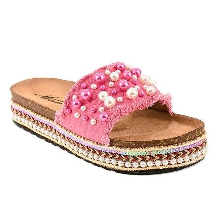 Ružičasto ukrašene papuče 1035 bisera ružičasta 1