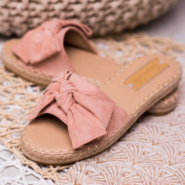 Forever Folie Papuče od antilopa s mašnom ružičasta 1