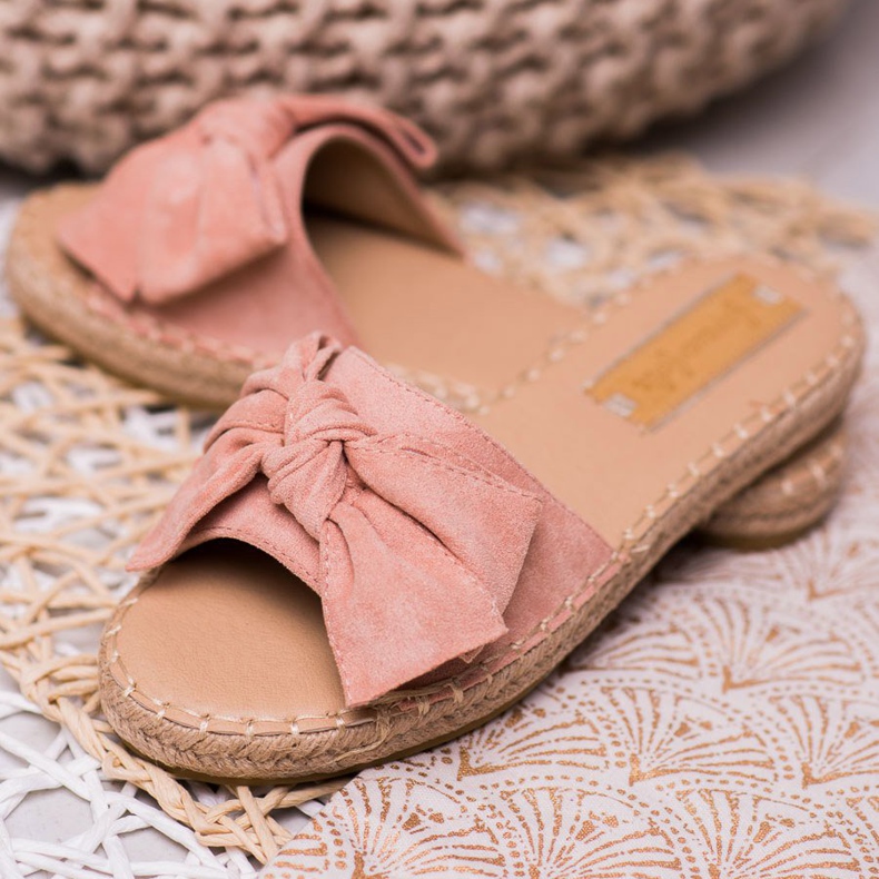 Forever Folie Papuče od antilopa s mašnom ružičasta 1