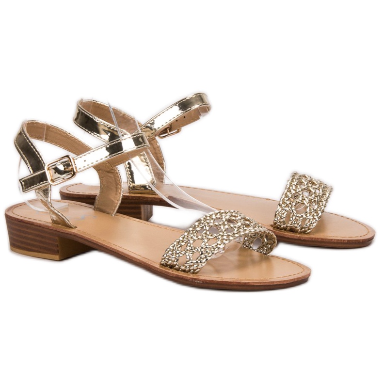 SHELOVET Pletene sandale na visoku petu žuta boja 1